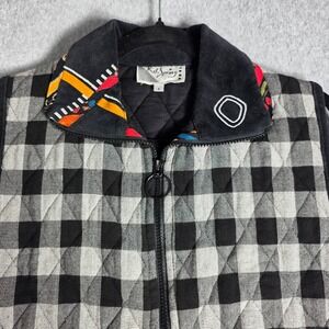 K.D. Spring Quilted Vest Tagged Size 1 Black White Buffalo Check Full Zip Trim